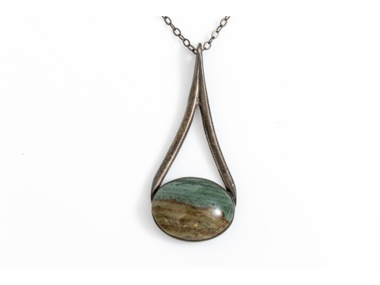 Sterling Silver Lovely Pair Of Complementary Chalcedony And Agate Pendants, With Chains