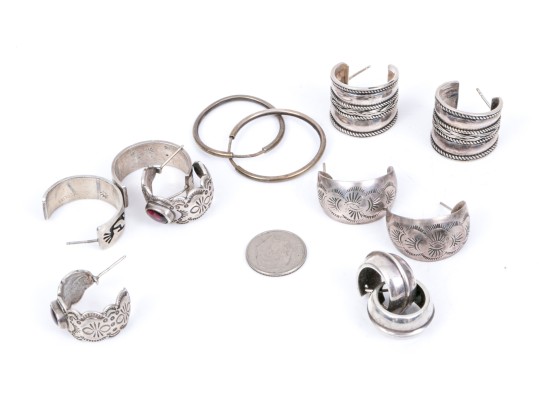 Lot Of Fun Assorted Sterling Silver Southwestern Motif Hoop Earrings