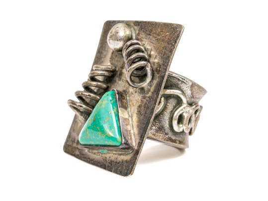 Sterling Silver Impactful Large Brutalist Style Sing, Size 6.5 Adjustable