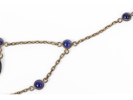 Sterling Silver Pretty Blue Glass Festooned Necklace