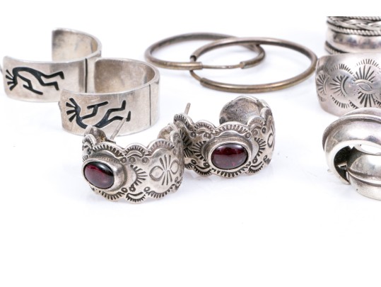 Lot Of Fun Assorted Sterling Silver Southwestern Motif Hoop Earrings