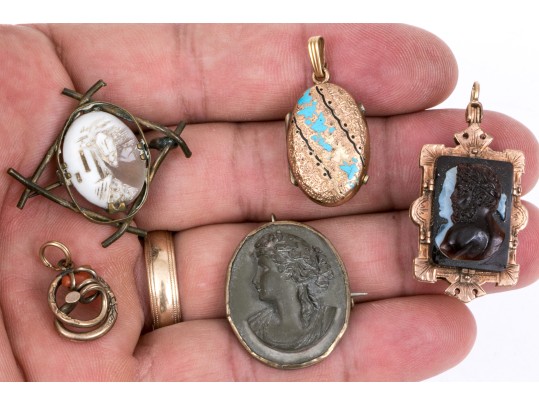 Lot Of Gold Filled Assorted Vintage Pendants, Brooches And Watch Fob