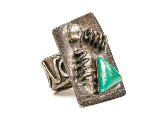 Sterling Silver Impactful Large Brutalist Style Sing, Size 6.5 Adjustable