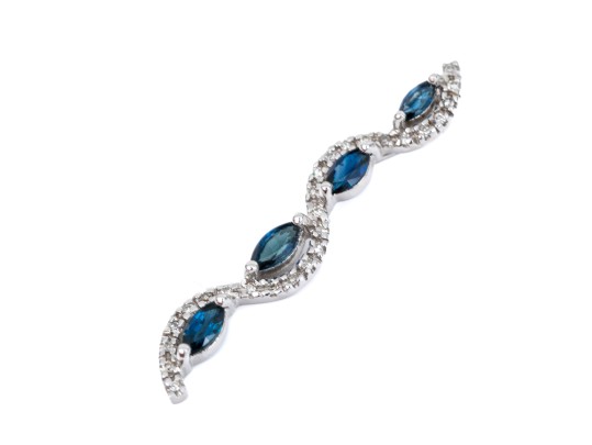 14k Gold Striking Contemporary Blue And White Sapphire Stack Pendant, App. 0.40 TCW 