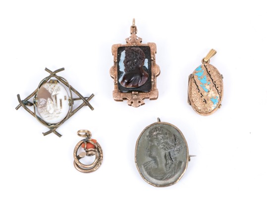 Lot Of Gold Filled Assorted Vintage Pendants, Brooches And Watch Fob