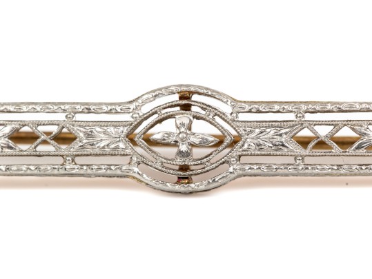 14k Gold Lovely Antique Filigree Bar Pin