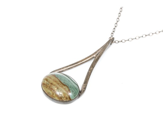 Sterling Silver Lovely Pair Of Complementary Chalcedony And Agate Pendants, With Chains