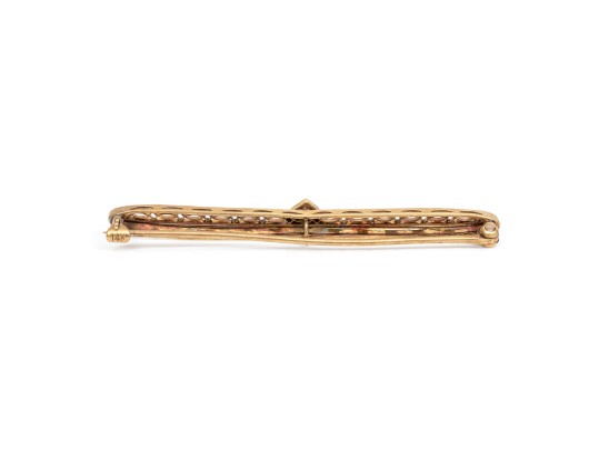 14k Yellow Gold Lovely Vintage Filagree Bar Pin, With Center Diamond