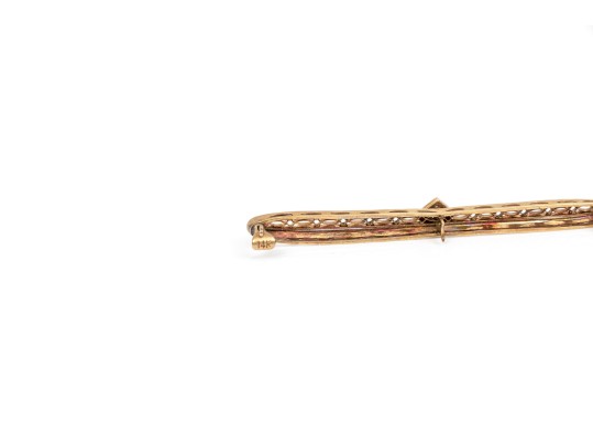 14k Yellow Gold Lovely Vintage Filagree Bar Pin, With Center Diamond