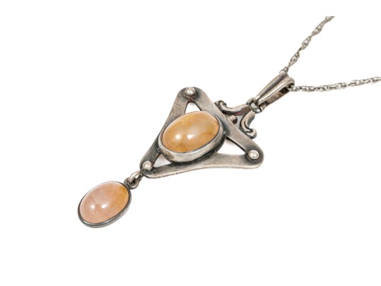 Sterling Silver Lovely Pair Of Complementary Chalcedony And Agate Pendants, With Chains