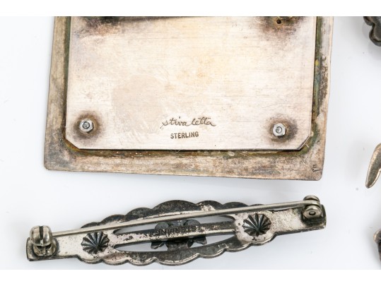 Sterling Silver, 800 Silver And Silver Plate Collection Of Southwestern Motif Jewelry Pieces