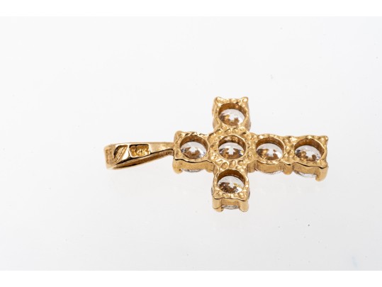 14k Yellow Gold Pretty Round Brilliant Cut CZ Set Cross