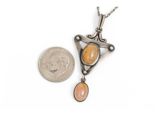 Sterling Silver Lovely Pair Of Complementary Chalcedony And Agate Pendants, With Chains