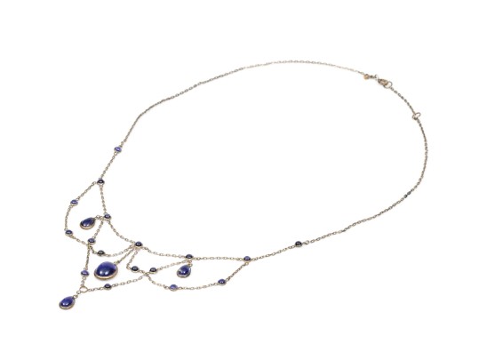 Sterling Silver Pretty Blue Glass Festooned Necklace