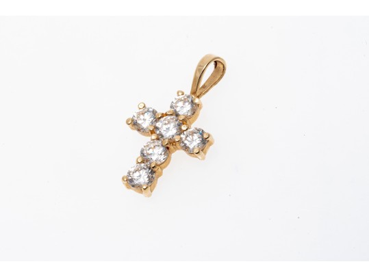 14k Yellow Gold Pretty Round Brilliant Cut CZ Set Cross