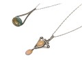 Sterling Silver Lovely Pair Of Complementary Chalcedony And Agate Pendants, With Chains