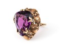 14k Gold Vintage Chunky Purple Glass Foliate Border Ring, Size 5.75