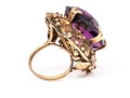 14k Gold Vintage Chunky Purple Glass Foliate Border Ring, Size 5.75