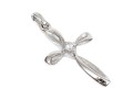 14k White Gold Pretty Contemporary Swirled Cross, White Sapphire Center