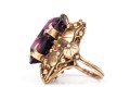 14k Gold Vintage Chunky Purple Glass Foliate Border Ring, Size 5.75