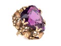 14k Gold Vintage Chunky Purple Glass Foliate Border Ring, Size 5.75