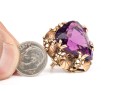 14k Gold Vintage Chunky Purple Glass Foliate Border Ring, Size 5.75