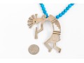 Sterling Silver Impactful Large Kokopeli Pendant, Displayed On A Blue Glass Bead Necklace