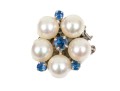 14k White Gold Vintage 6.5mm Cultured Pearl And Sapphire Cluster Half Bead Clasp