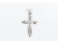 14k White Gold Pretty Contemporary Swirled Cross, White Sapphire Center