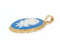14k Yellow Gold Retro Blue Wedgewood Style Rose Motif Pendant, See Note