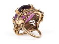 14k Gold Vintage Chunky Purple Glass Foliate Border Ring, Size 5.75