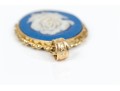 14k Yellow Gold Retro Blue Wedgewood Style Rose Motif Pendant, See Note