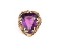 14k Gold Vintage Chunky Purple Glass Foliate Border Ring, Size 5.75