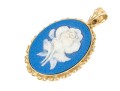14k Yellow Gold Retro Blue Wedgewood Style Rose Motif Pendant, See Note