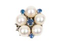 14k White Gold Vintage 6.5mm Cultured Pearl And Sapphire Cluster Half Bead Clasp