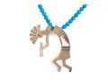 Sterling Silver Impactful Large Kokopeli Pendant, Displayed On A Blue Glass Bead Necklace