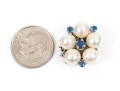 14k White Gold Vintage 6.5mm Cultured Pearl And Sapphire Cluster Half Bead Clasp