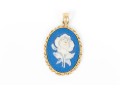 14k Yellow Gold Retro Blue Wedgewood Style Rose Motif Pendant, See Note