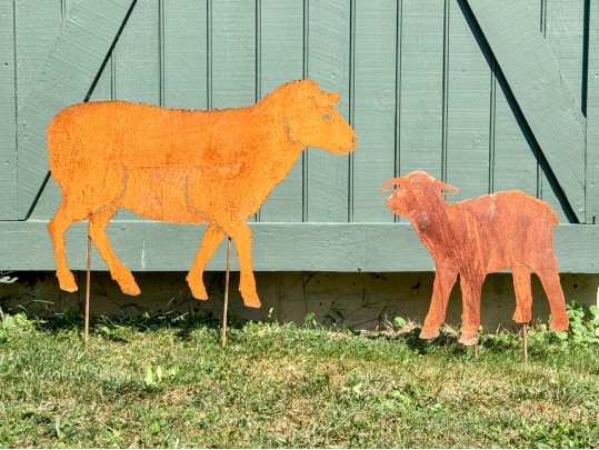 Two Cut Steel Sheep Silhouette Garden Ornaments