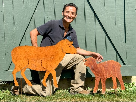 Two Cut Steel Sheep Silhouette Garden Ornaments