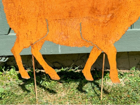 Two Cut Steel Sheep Silhouette Garden Ornaments