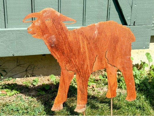 Two Cut Steel Sheep Silhouette Garden Ornaments