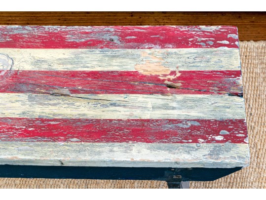 Vintage Hand-painted Flag Wood Bench