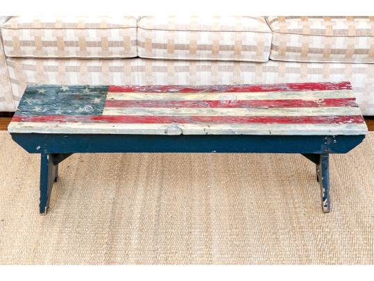 Vintage Hand-painted Flag Wood Bench