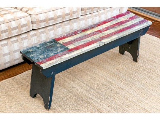 Vintage Hand-painted Flag Wood Bench