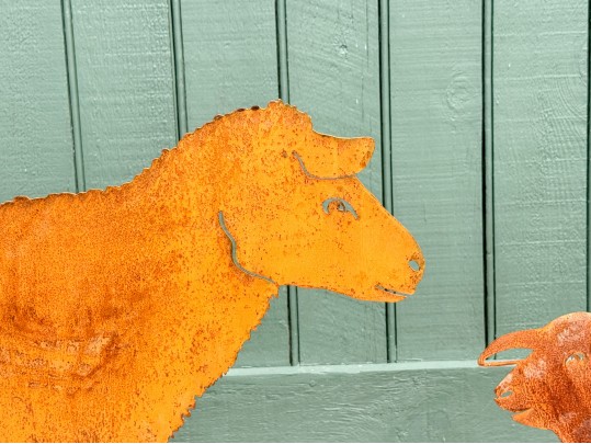 Two Cut Steel Sheep Silhouette Garden Ornaments