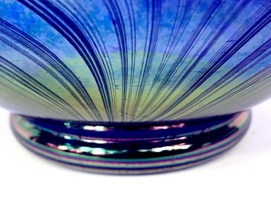 Cobalt Blue Pulled Feather Art Glass Bowl