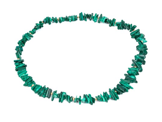 Stately Malachite And 14K Beaded Strung Necklace