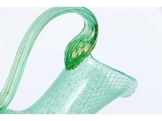 Murano Green And White Net Pattern Tall Pitcher 