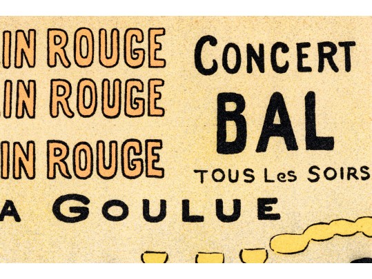 Small Scale Framed Toulouse Lautrec Lithograph Poster, Moulin Rouge Concert Bal, La Goulue